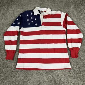 Barbarian Rugby Wear Shirt Mens Medium USA Flag Red White Blue Long Sleeve
